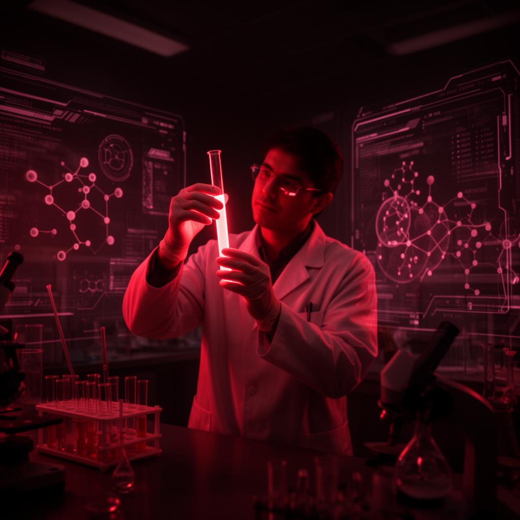 Scientist examining a test tube in a laboratory